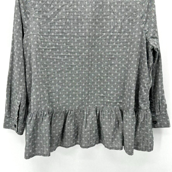 The Great. The Ruffle Oxford Top Size XS Cotton Polka Dot Grey Peplum Preppy - Picture 10 of 12